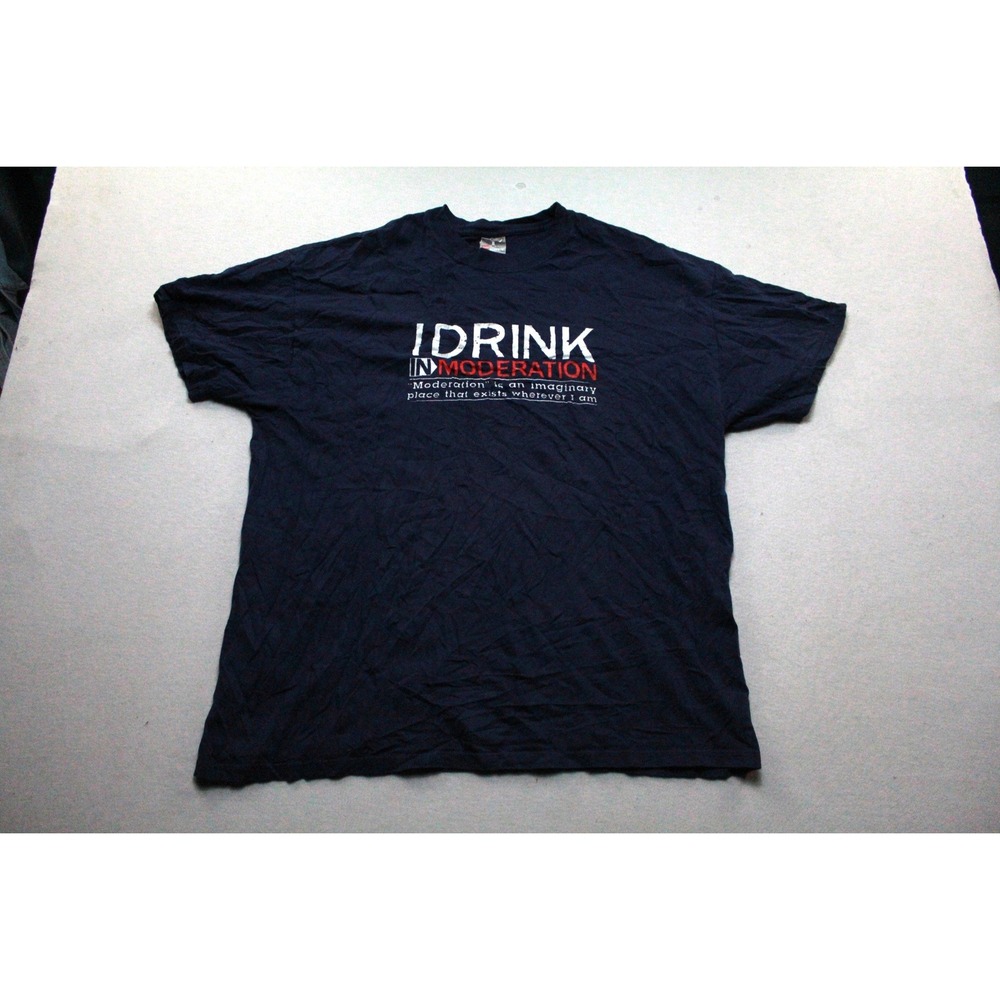 Hanes Graphic T-Shirt Mens Extra Large Navy Blue Excellent I Drink In Moderation